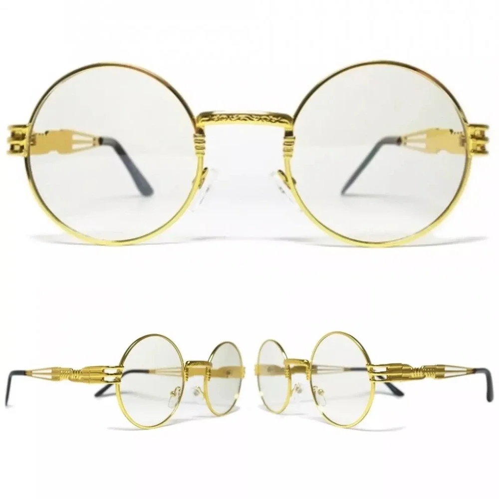 Gold‎ Round Clear Glasses Steampunk Hip Hop Sunglasses Men's Fashion Eyewear New